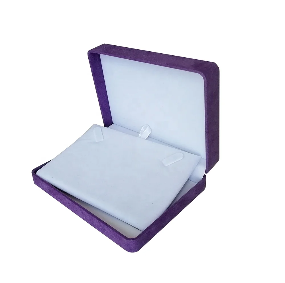 Purple velvet necklace handmade box with hot foil gold logo