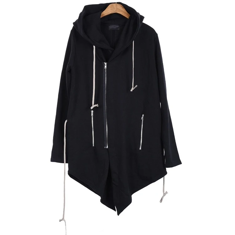 Big Hood Dark Incense Overlong Extended Basic Asymmetric Zipped Fishtail Hoodie