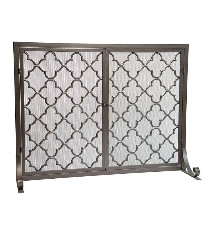 Bronze Metal Mesh Decorative Fireplace Screen With Doors