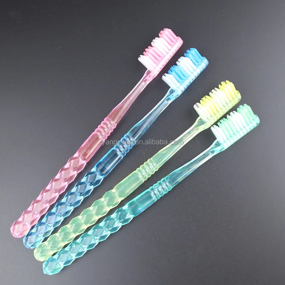 colorful transparent PS diamond pattern handle adult toothbrush with hard Nylon filaments whitening teeth