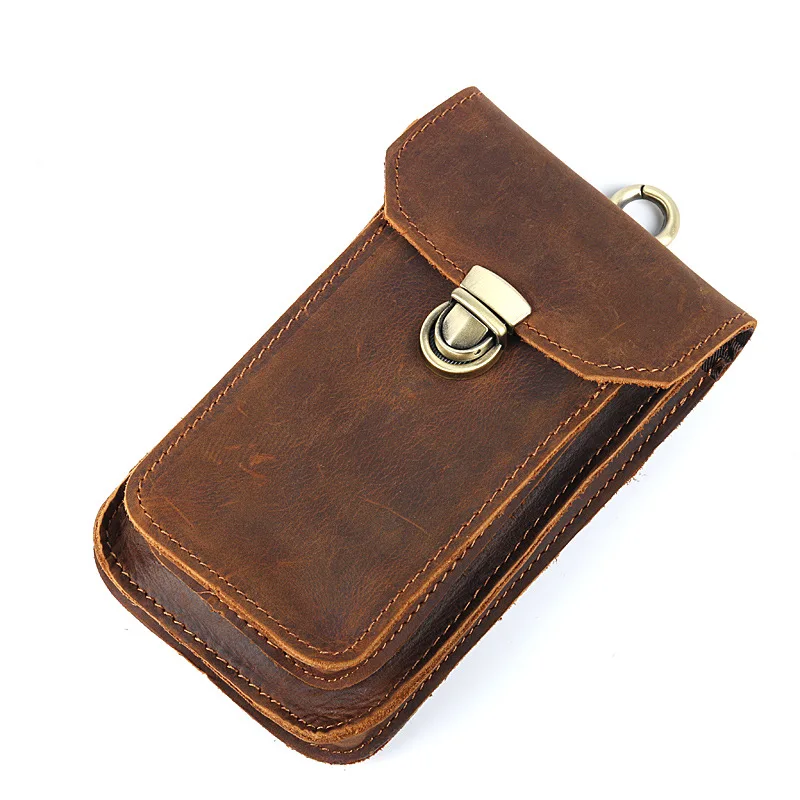 pb010 Crazy Horse Genuine Leather Mobile Waist Belt Bag for Phone