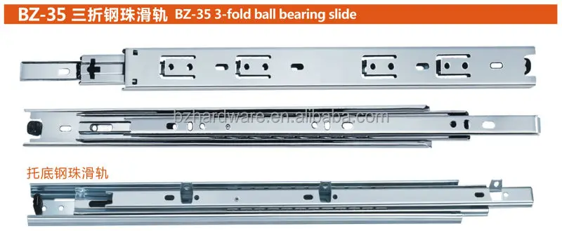 
45mm 3-fold full extension telescopic channel ball bearing drawer slide 