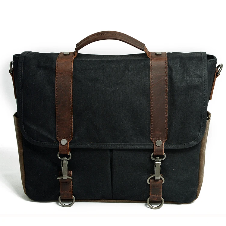 Hot Selling Vintage Genuine Leather Laptop Canvas Messenger Satchel Briefcase Bag
