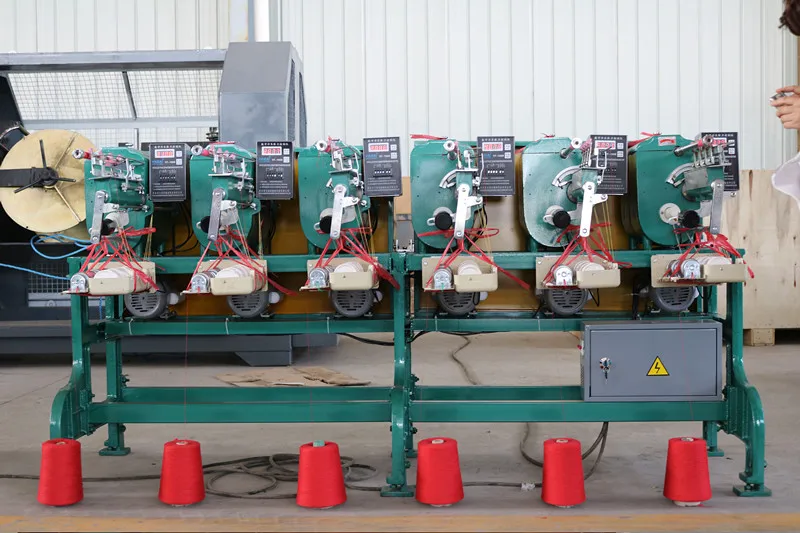 Cylindrical and conical tube bobbin type thread winder machine for raffia multifilament and nature fibres packages