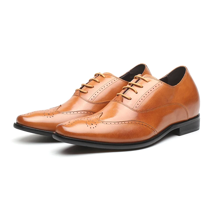 Brown Color Calf Leather Dress Elevator Shoes Factory Wholesale Increase High Shoes Elegant OEM GENUINE Leather Men 4 Inches