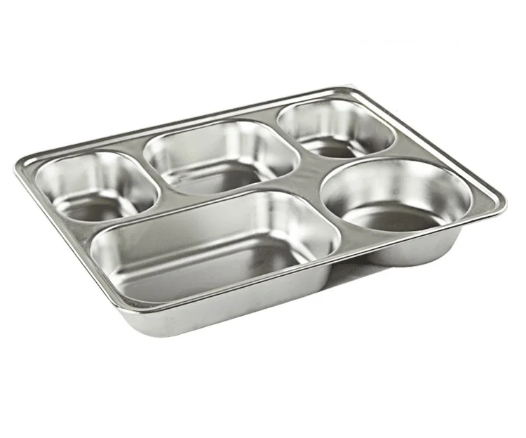 Wholesale Stainless Steel Divided Dinner Plate Sets 5 Compartments Plate With Lid