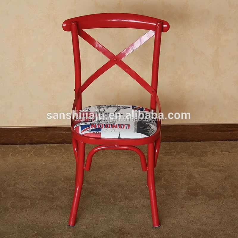 
Cross back metal chair no arm with soft cushion antique design CM-005 