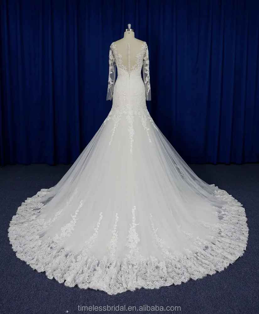 
Nude sheer lace top mermaid guipure lace weddding dress real photo 