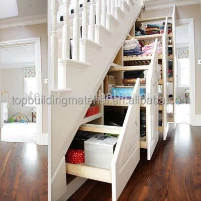 
Functional white wooden stair storage cabinet 
