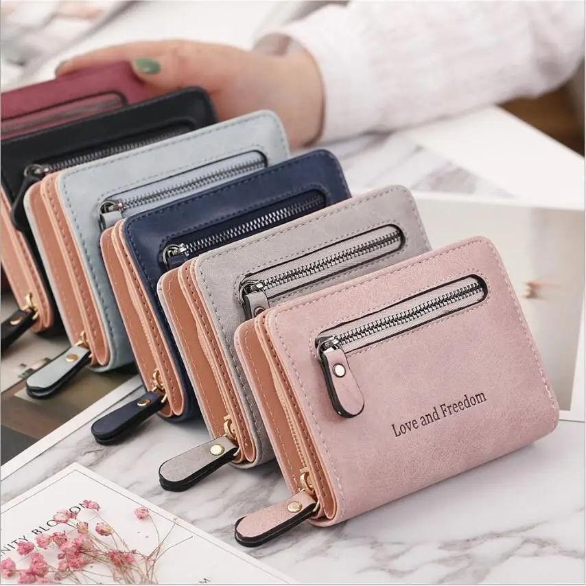 Factory wholesale love and freedom Double zipper short Wallet