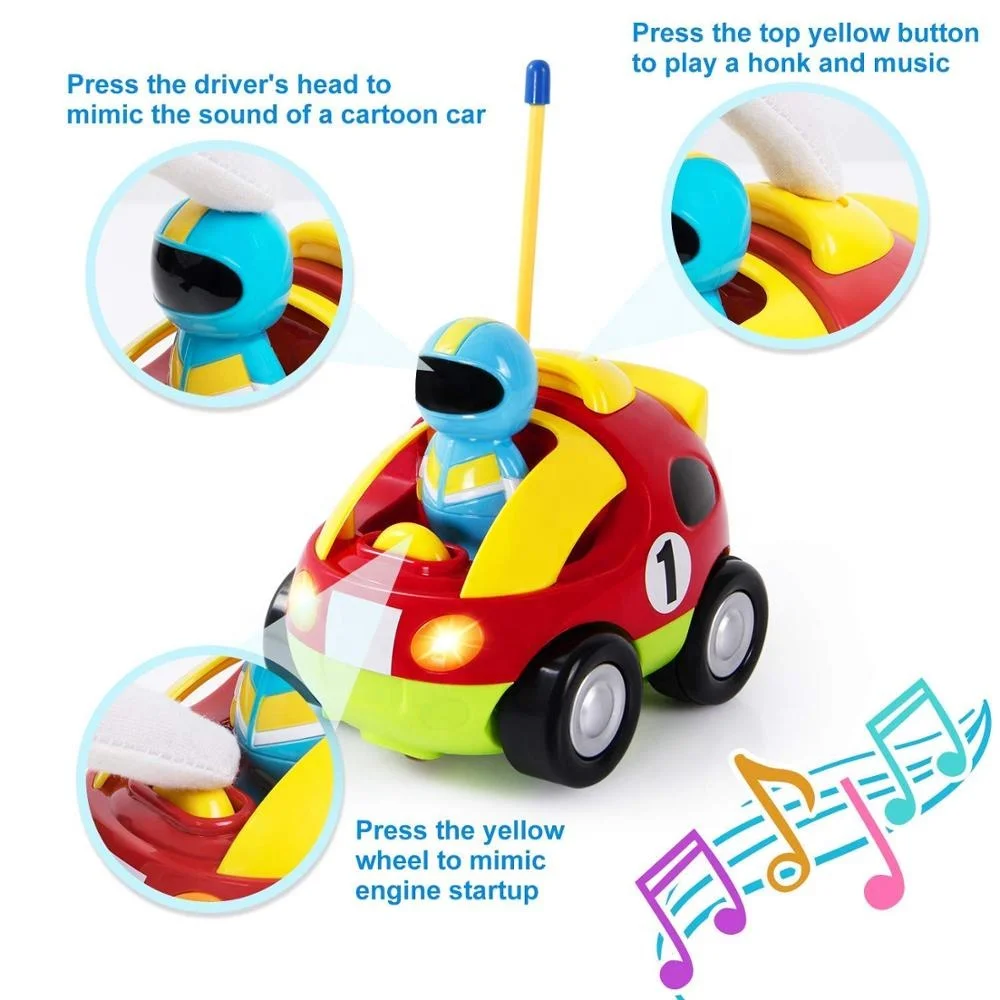 Amazon hot selling Cartoon R/C Race Car Radio Remote Control Toy with Music and Lights for Toddlers