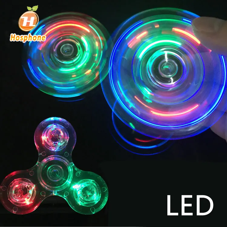 2022 Kids Toy Colorful Glowing LED Flash Light Hand Spinner RGB LED Crystal Fidget Spinner Finger Stress Release EDC