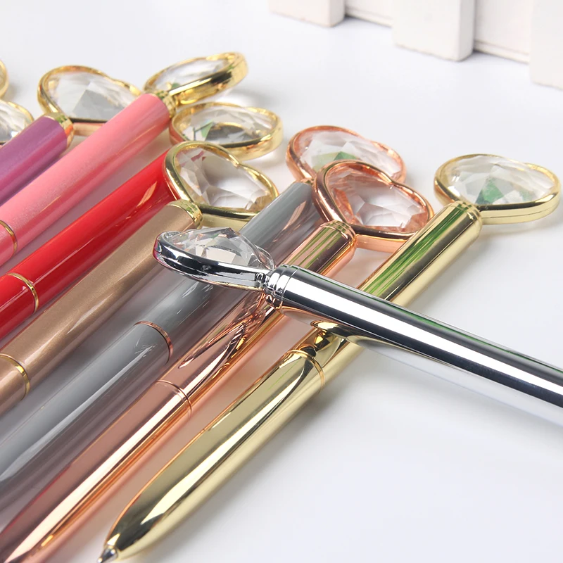clear diamonds top love heart shape crystal ball pen promotional gift customized logo ballpoint pen