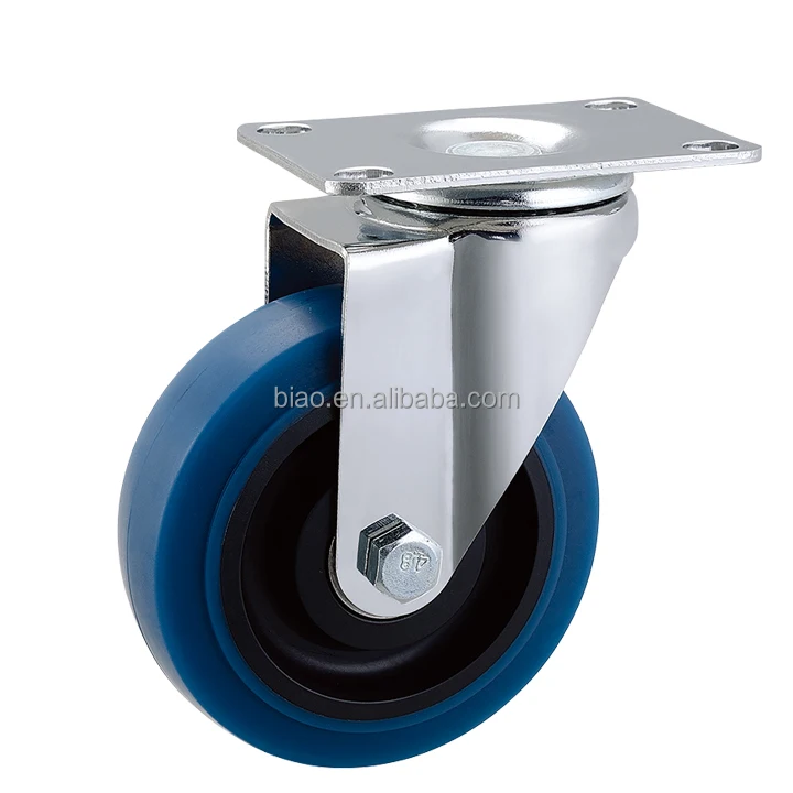 Heavy Duty Top Plate Double Bearing 350Kg Load capacity Blue TPR  150mm 6 inch swivel caster wheel