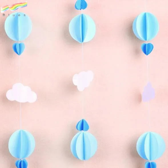 Clouds Hot Air Balloons Heart Shapes Wall Hanging Paper Garland Craft Party Banner Decoration