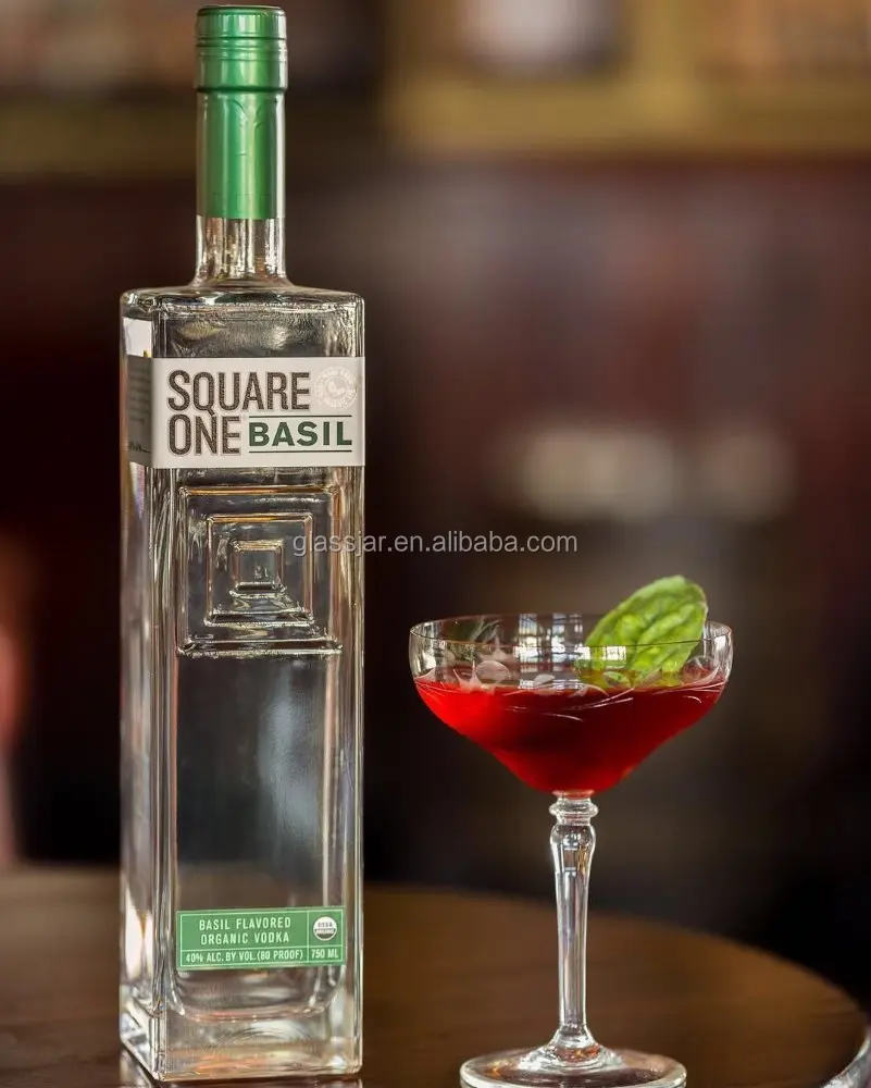750ml square shape glass vodka bottle with aluminum cap