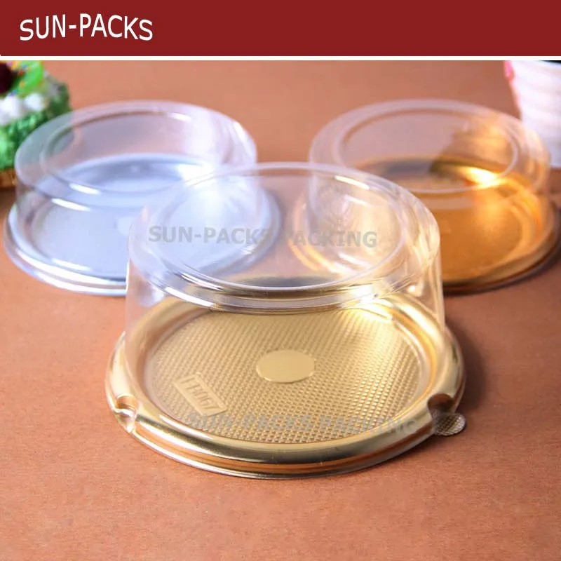 PET/PVC High quality round pet disposab plastic food tray packaging container for cup cake