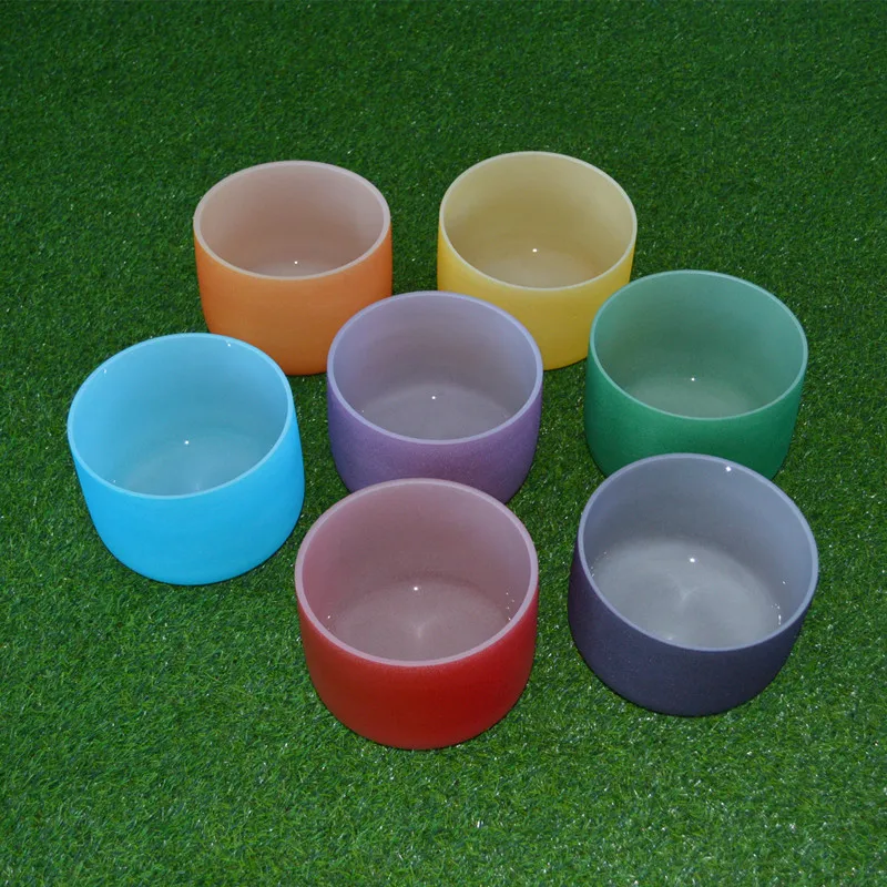 Набор чакр, звукоисцеляющая цветная Поющая чаша из матового кристалла, 7 различных цветов чакр, Кварцевая Поющая чаша