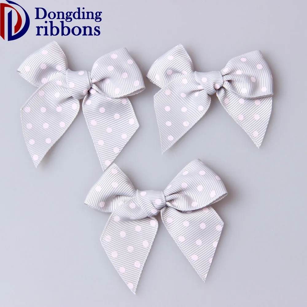 Wholesale pre-made ribbon bow ,grey polka dots grosgrain ribbon hair bows for decoration