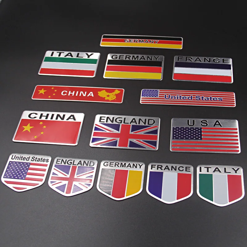 Factory wholesale Fashion 3D Aluminum alloy national flag decorate custom car decal sticker