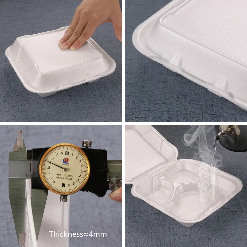 
9inch Disposable foam take out lunch box clamshell food packaging with 3 compartment to go lunch box 