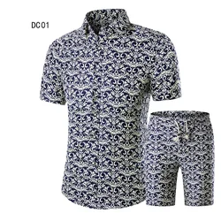Mens short Sleeve shirt Summer Style Short Suit print plus size Set with stock price
