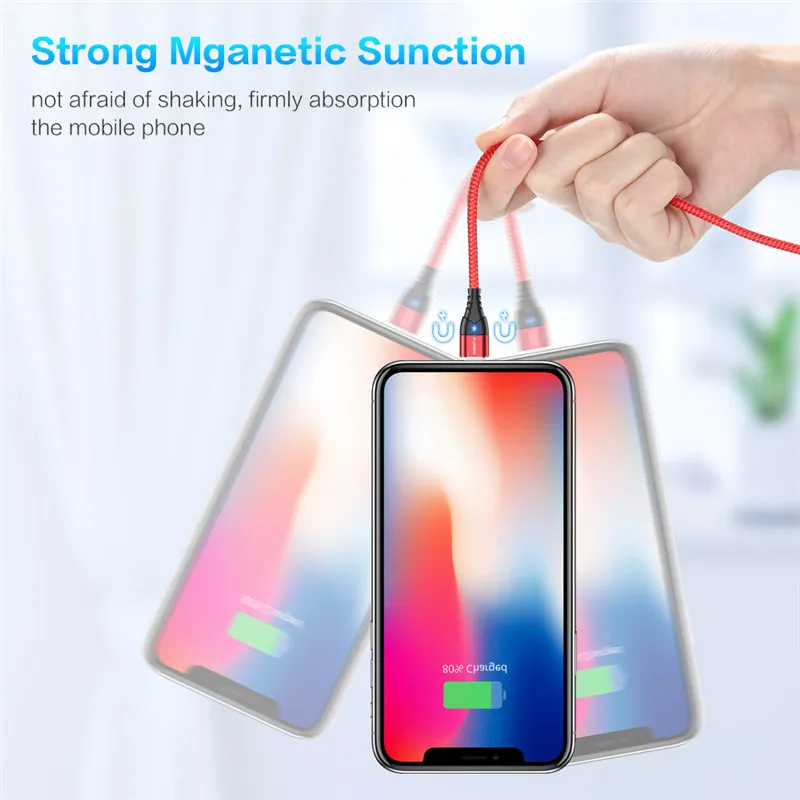 
FLOVEME Free Shipping LED 3A Magnetic Type C Cable For iphone Fast Charging Data Mobile Phone 8pin Micro Cord 