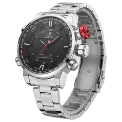 2018 WEIDE IP Silver Stainless Steel LED Clock, LED Display Wristwatches WH6402 for men