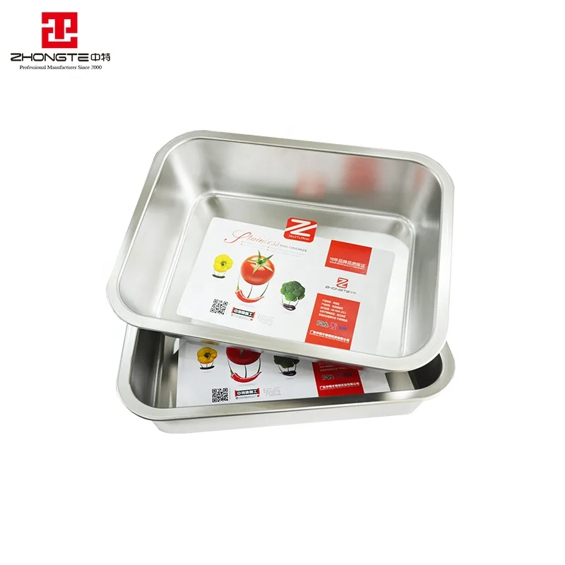 Zhongte Hotel product Stainless steel deep serving tray/baking tray food serving tray/large size square shape plates