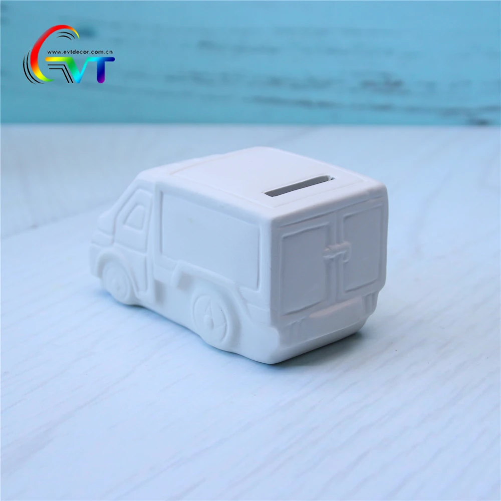 Unglazed ceramic car bisque unpainted money bank for diy painting