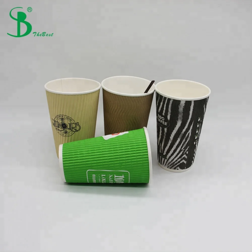 Custom Printed Design Colored Brown Takeaway Double Wall Ripple Hot Coffee Tea Paper Cups For Sale