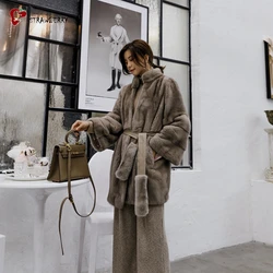 Long Luxury Warm Winter Womens Long trench Real Mink Fur Coats for ladies