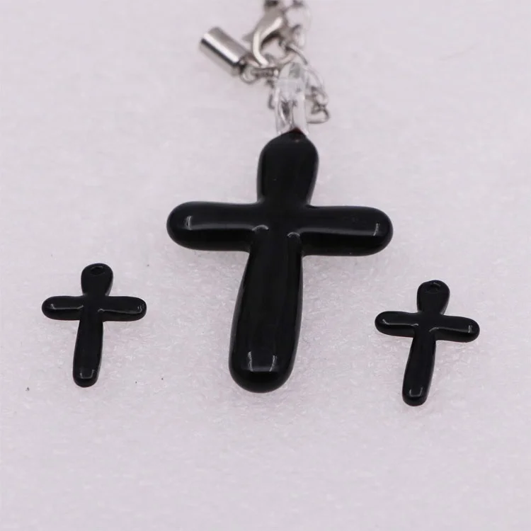 Hook cross beads Wholesale Handmade Murano Lampwork Art Glass Black Cross Charm Pendant for Necklace Accessories