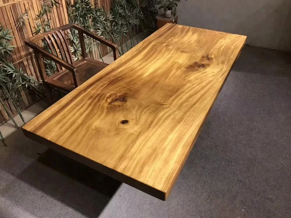 Natural grain teak wood finish long dining table