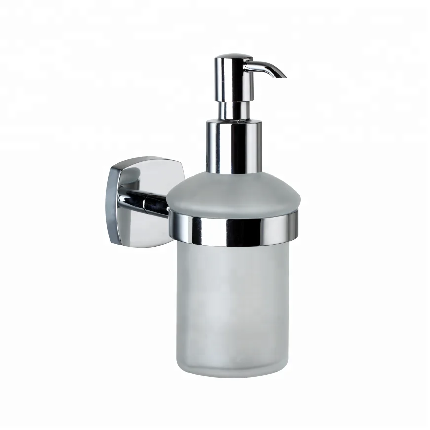 OEM/ODM Ningbo Manufacture New Bathroom Accessory Metal Chrome Wall Mounted Liquid Soap Dispenser with glass
