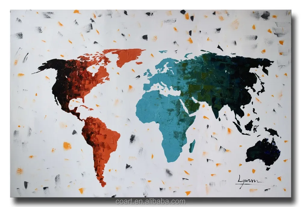 Handmade World Map Office Wall Decoration Pictures Oil Painting