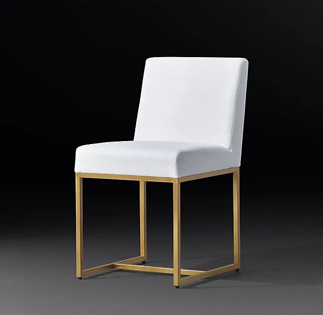 White fabric covers gold stainless steel base wedding chair