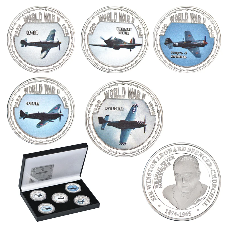 Amazom Hot Sale Metal Coin World War II 3D Airplane Silver Military Souvenir Coin Metal Coin For Collection