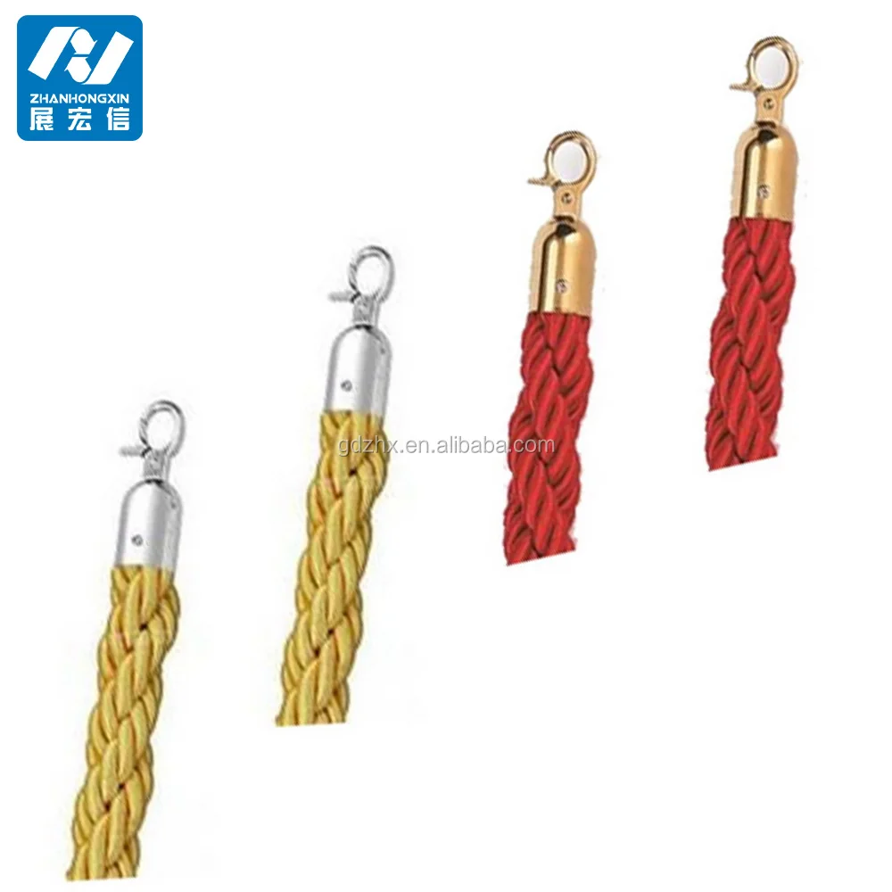 Black or Red Barrier Rope Crowd Control Stanchion Queue Velvet Rope with Silver or Gold Hardware