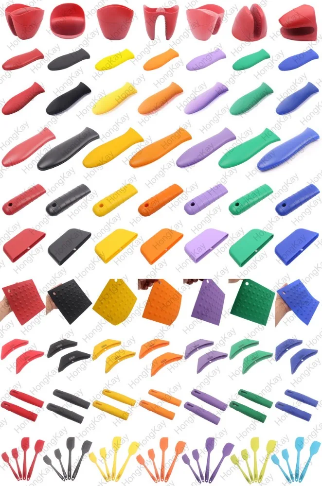 Grill Pan Scraper 4 Piece Set Silicone Hot Handle Holder Plastic PP Pan Scraper