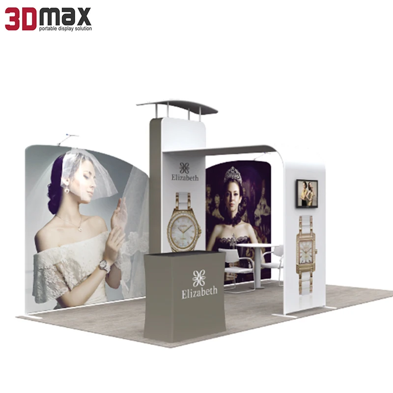 advertising foldable expo exhibition tension fabric photo backdrop booth design 3mx3m frame