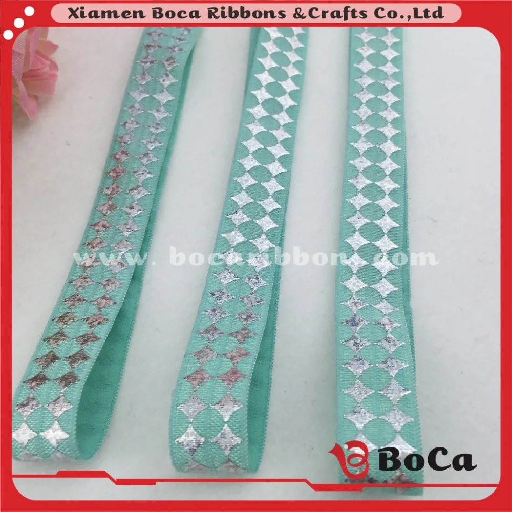 5/8 Foil Printed Fold over Elastic Ribbon For Hair Ties Headbands christmas decoration