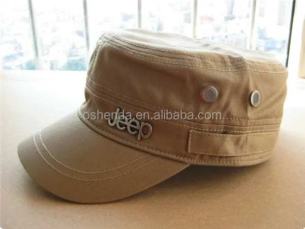 Cotton canvas flat top military hat elastic back army caps hats