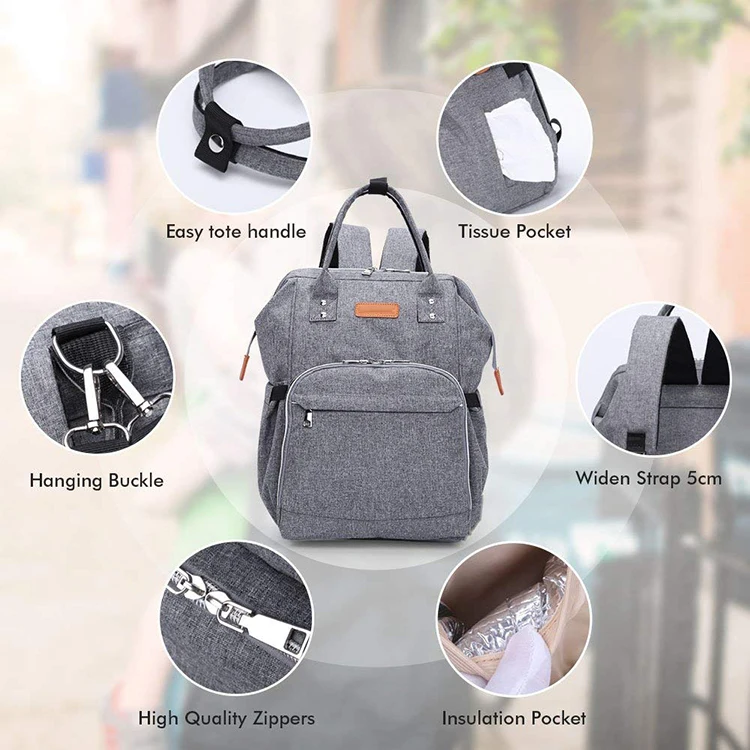 With Stroller Straps Diaper Bag Organizer  Changing Pad, Insulated Cooler Pocket for Bottle Storage Baby Backpack