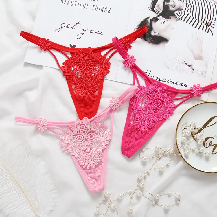 Beautiful embroidered transparent low waist T-shaped underwear summer ladies elastic breathable G strings Thongs