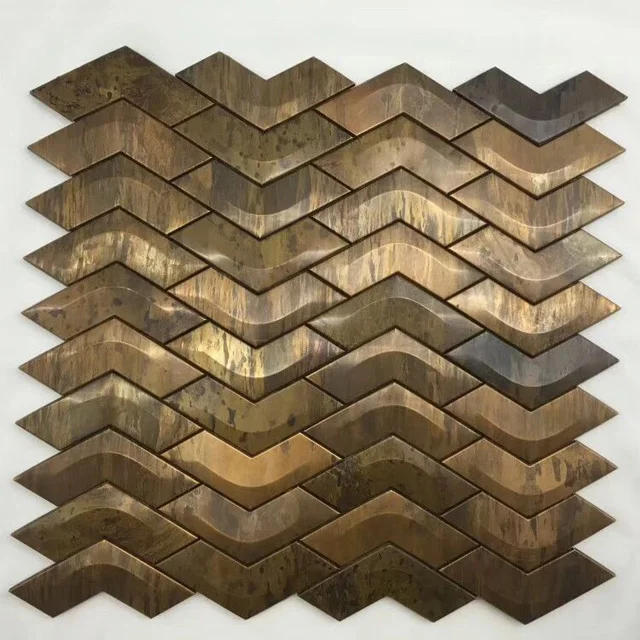 Imitation Roughness Wave Pattern Gold Color Copper Mosaic Tile