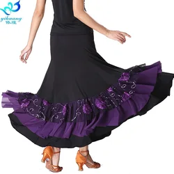 Multicolor large hem practice ballroom dance dress skirt women waltz performance wear