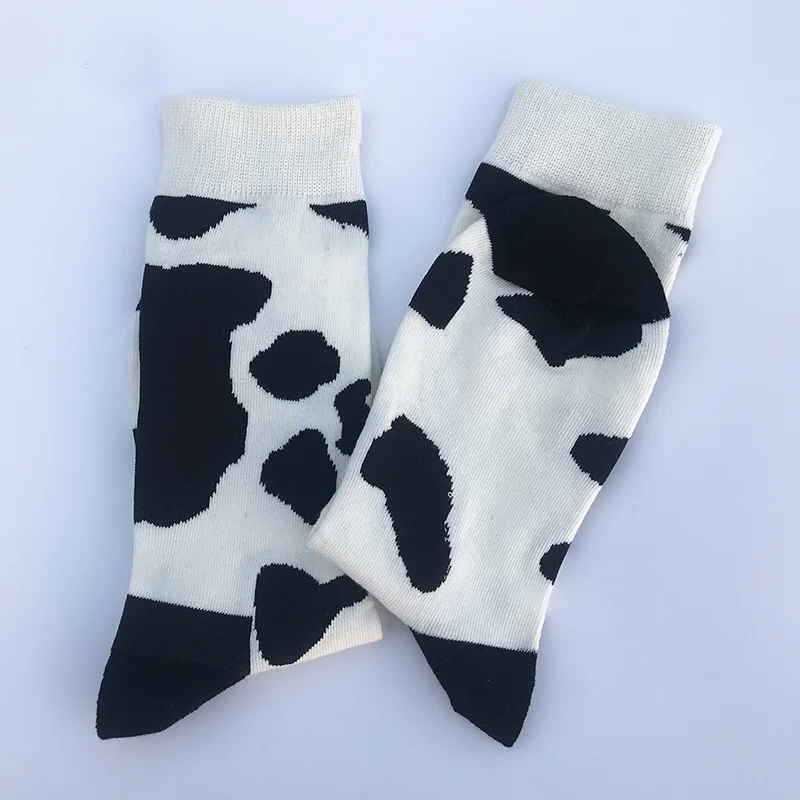 Wholesale Cute Female Black White Cow Print Socks