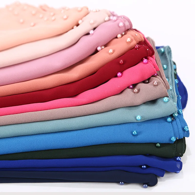 20 colors maxi pearl hijabs islamic head wraps long muslim beads chiffon plain hijab scarf