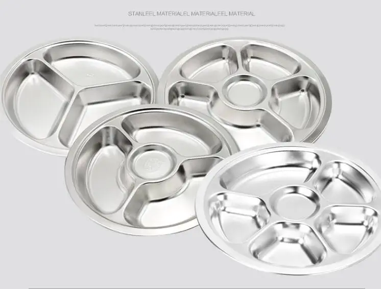 Stainless Steel School Lunch Tray Divider Lunch Plate Children Serving Tray